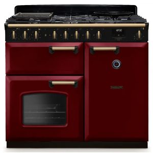 Rangemaster CLDL100DFPBORAB1 Classic Deluxe 100cm Dual Fuel Range Cooker – Bordeaux with Antique Brass Trim