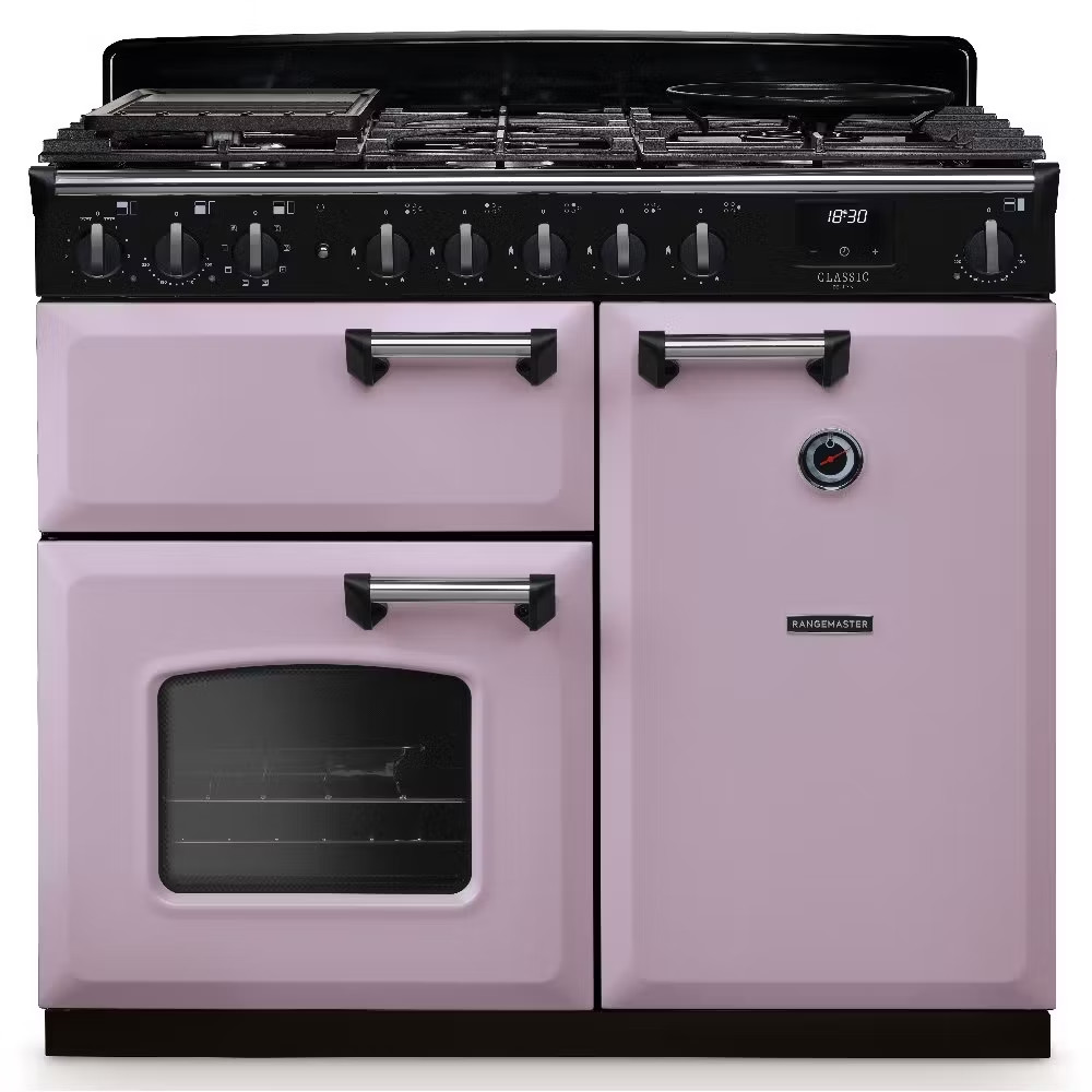 Rangemaster CLDL100DFPHTHCM1 Classic Deluxe 100cm Dual Fuel Range Cooker – Heather with Chrome Trim Rangemaster CLDL100DFPHTH/CM1 Classic Deluxe 100cm Dual Fuel Range Cooker – Heather with Chrome Trim