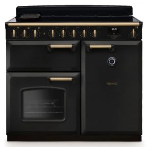 Rangemaster CLDL100EIPCBL/AB1 Classic Deluxe 100cm Induction Range Cooker – Charcoal Black with Antique Brass Trim