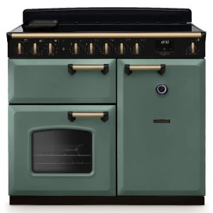 Rangemaster CLDL100EIPMGR/AB1 Classic Deluxe 100cm Induction Range Cooker – Mineral Green with Antique Brass Trim