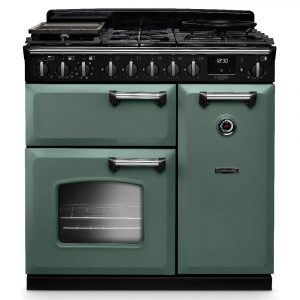 Rangemaster CLDL90DFPMGR/CM1 Classic Deluxe 90cm Dual Fuel Range Cooker – Mineral Green with Chrome Trim