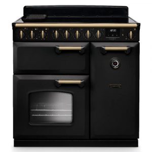 Rangemaster CLDL90EIPCBL/AB1 Classic Deluxe 90cm Induction Range Cooker – Charcoal Black with Antique Brass Trim