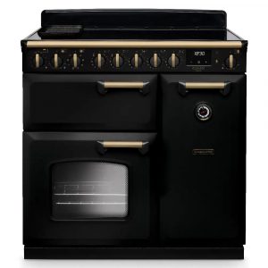 Rangemaster CLDL90EIPGBL/AB1 Classic Deluxe 90cm Induction Range Cooker – Gloss Black with Antique Brass Trim