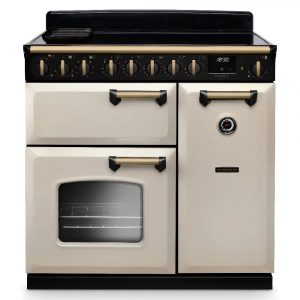 Rangemaster CLDL90EIPPCR/AB1 Classic Deluxe 90cm Induction Range Cooker – Pale Cream with Antique Brass Trim