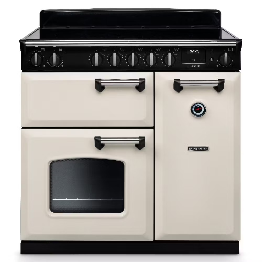 Rangemaster CLDL90EIPPCRCM1 Classic Deluxe 90cm Induction Range Cooker – Pale Cream with Chrome Trim Rangemaster CLDL90EIPPCR/CM1 Classic Deluxe 90cm Induction Range Cooker – Pale Cream with Chrome Trim