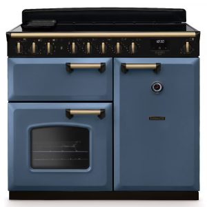 Rangemaster CLDL90EIPSTB/AB1 Classic Deluxe 90cm Induction Range Cooker – Stone Blue with Antique Brass Trim