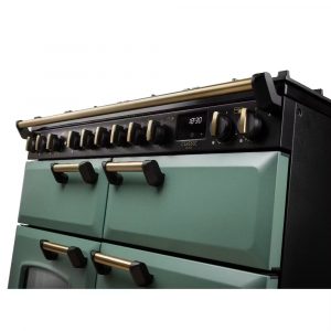Rangemaster Classic Deluxe CLDLB110DFPMGRAB1 110cm Dual Fuel Range Cooker – Mineral Green with Antique Brass Trim image 3