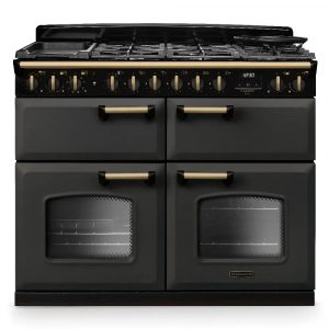 Rangemaster Classic Deluxe CLDLB110DFPSLT-AB1 110cm Dual Fuel Range Cooker – Slate with Antique Brass Trim