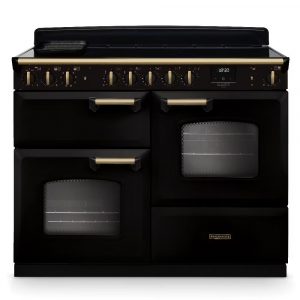 Rangemaster-Classic-Deluxe-CLDLO110EIPGBL-AB1-110cm-Induction-Range-Cooker-–-Gloss-Black-with-Antique-Brass-Trim