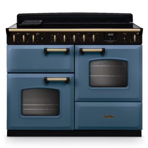 Rangemaster Classic Deluxe CLDLO110EIPSTB-AB1 110cm Induction Range Cooker – Stone Blue With Antique Brass Trim