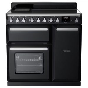 Rangemaster ESDL90EIPGBL/CM1 Estel Deluxe 90cm Induction Range Cooker – Gloss Black with Chrome Trim
