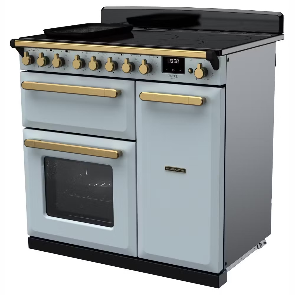Rangemaster ESDL90EIPMSBAB1 Estel Deluxe 90cm Induction Range Cooker – Misty Blue with Antique Brass Trim 2