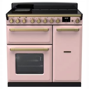 Rangemaster ESDL90EIPPPK/AB1 Estel Deluxe 90cm Induction Range Cooker – Pale Pink with Antique Brass Trim
