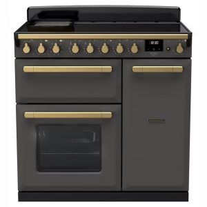 Rangemaster ESDL90EIPSLT/AB1 Estel Deluxe 90cm Induction Range Cooker – Slate with Antique Brass Trim
