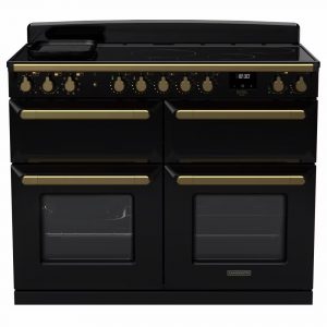 Rangemaster ESDLB110EIPGBL-AB1 Estel Deluxe BC 110cm Induction Range Cooker – Gloss Black with Antique Brass Trim
