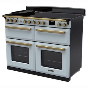 Rangemaster ESDLB110EIPMSB-AB1 Estel Deluxe BC 110cm Induction Range Cooker – Misty Blue with Antique Brass Trim 1