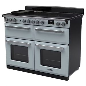 Rangemaster ESDLB110EIPMSB-CM1 Estel Deluxe BC 110cm Induction Range Cooker – Misty Blue with Chrome Trim 1