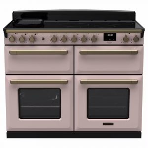 Rangemaster ESDLB110EIPPPK-AB1 Estel Deluxe BC 110cm Induction Range Cooker – Pale Pink with Antique Brass Trim