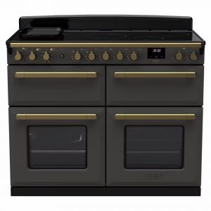 Rangemaster ESDLB110EIPSLT-AB1 Estel Deluxe BC 110cm Induction Range Cooker – Slate with Antique Brass Trim
