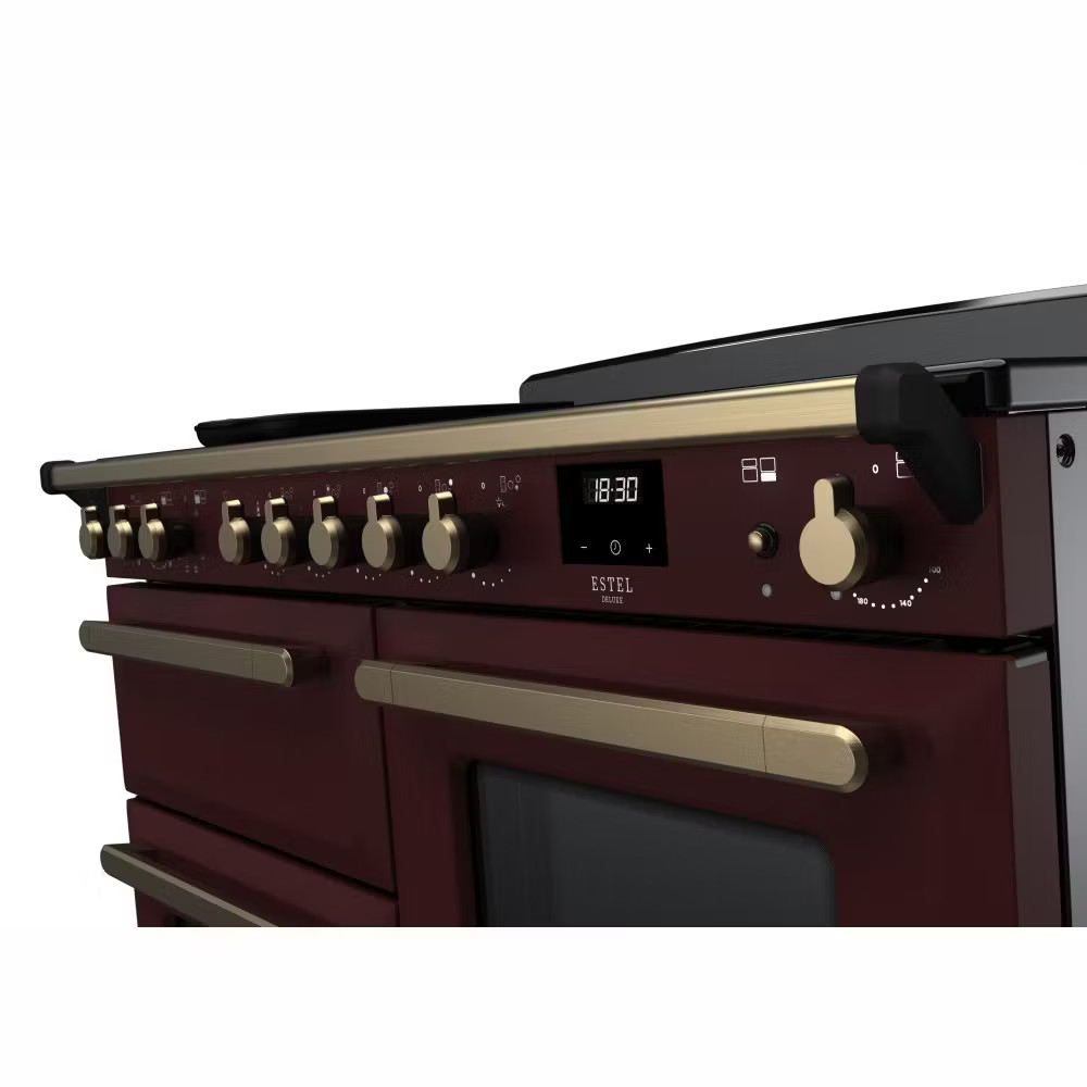 Rangemaster ESDLO110EIPBOR-AB1 Estel Deluxe OC 110cm Induction Range Cooker – Bordeaux with Antique Brass Trim 2