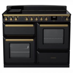 Rangemaster ESDLO110EIPGBL-AB1 Estel Deluxe OC 110cm Induction Range Cooker – Gloss Black with Antique Brass