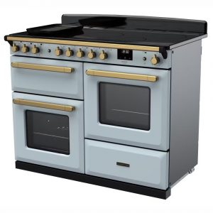 Rangemaster ESDLO110EIPMSB-AB1 Estel Deluxe OC 110cm Induction Range Cooker – Misty Blue with Antique Brass 1