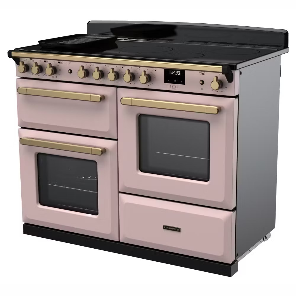 Rangemaster ESDLO110EIPPPK-AB1 Estel Deluxe OC 110cm Induction Range Cooker – Pale Pink with Antique Brass 1