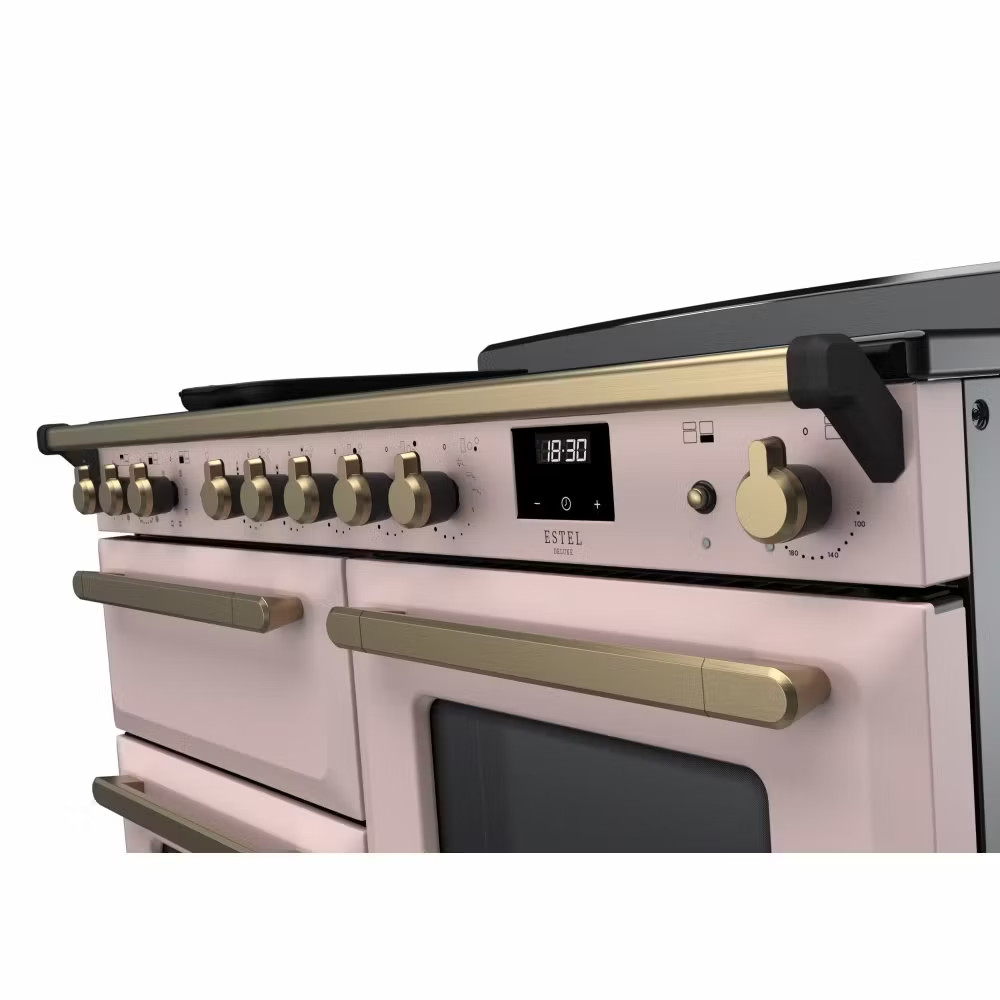 Rangemaster ESDLO110EIPPPK-AB1 Estel Deluxe OC 110cm Induction Range Cooker – Pale Pink with Antique Brass 2